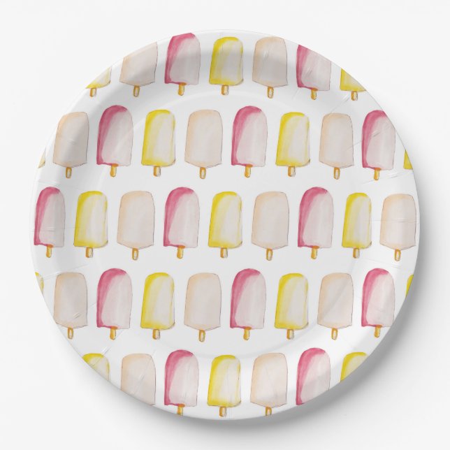 Popsicle Sticks Colourful Pastel Summer Pattern Paper Plate (Front)