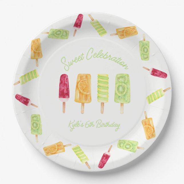 Popsicle Summer Birthday Party Paper Plate (Front)