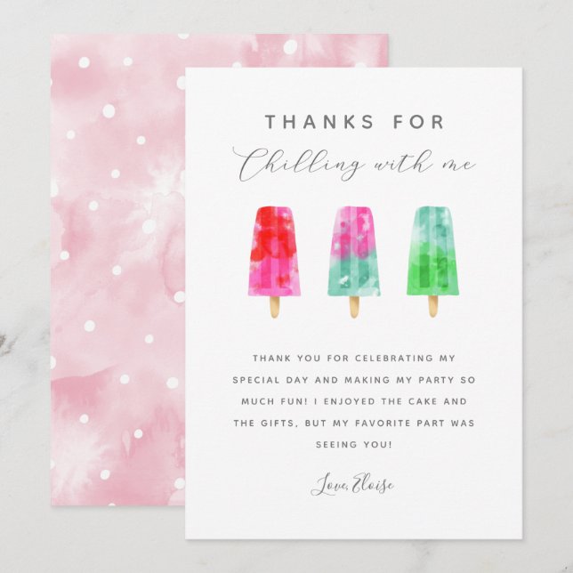 Popsicle Summer Birthday Party Thank You Card (Front/Back)