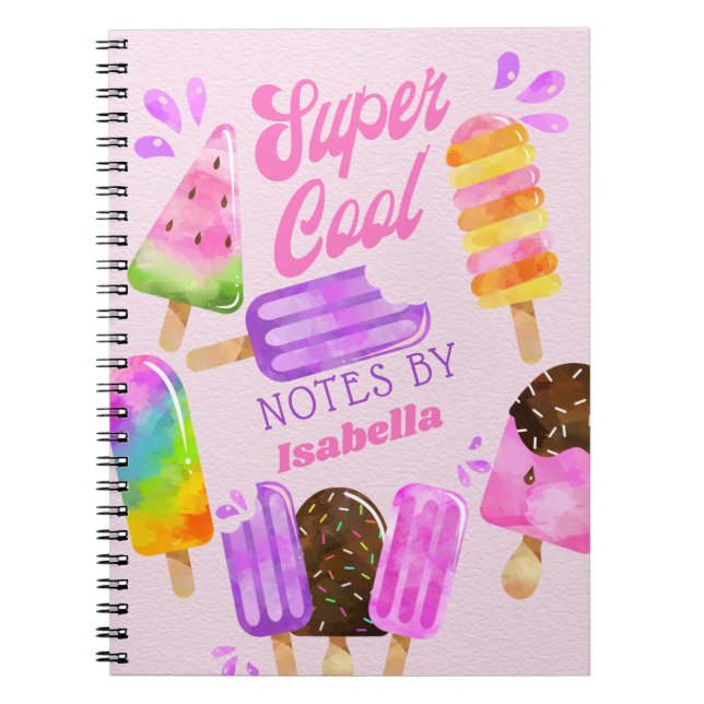 Popsicle Super Cool Pink Purple Personalized Notebook (Front)