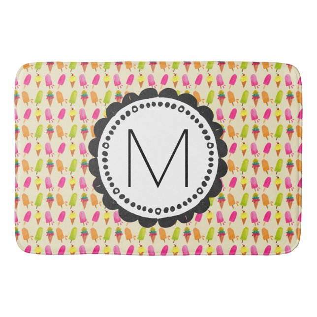 Popsicles and Ice Cream Cones Custom Monogram Bath Mat (Front)