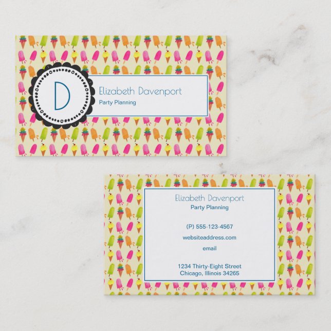 Popsicles and Ice Cream Personalised Monogram Business Card (Front/Back)