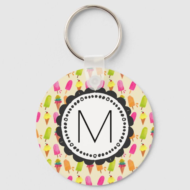 Popsicles and Ice Cream Personalised Monogram Key Ring (Front)