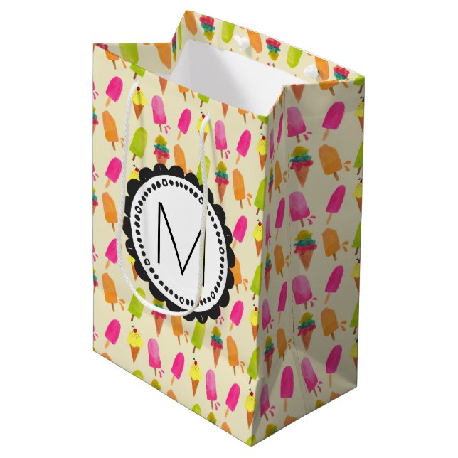 Popsicles and Ice Cream Personalised Monogram Medium Gift Bag (Front Angled)