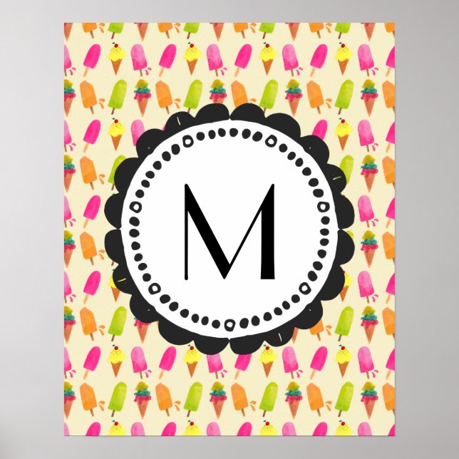 Popsicles and Ice Cream Personalised Monogram Poster (Front)