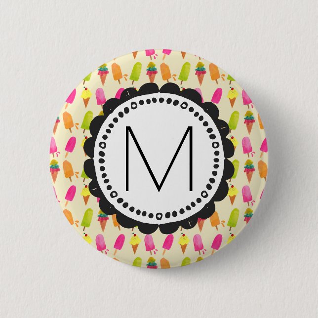 Popsicles and Ice Cream Personalized Monogram 6 Cm Round Badge (Front)