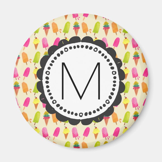 Popsicles and Ice Cream Personalized Monogram Magnet (Front)
