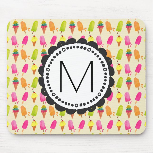 Popsicles and Ice Cream Personalized Monogram Mouse Mat (Front)