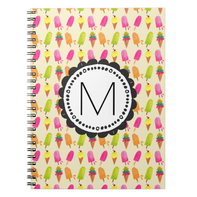 Popsicles and Ice Cream Personalized Monogram Notebook (Front)