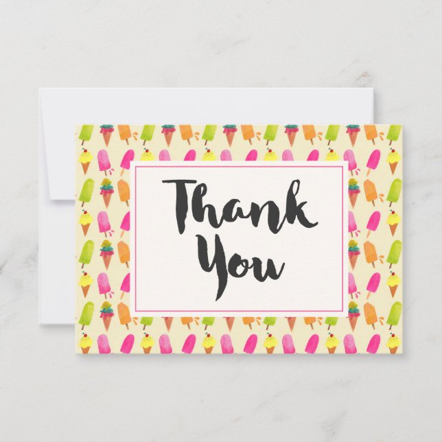 Popsicles and Ice Cream Summer Pattern Thank You Card (Front)