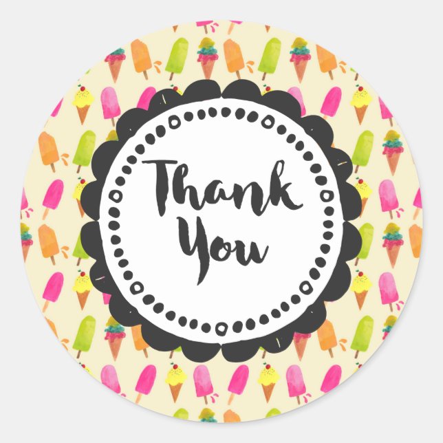 Popsicles and Ice Cream  Thank You Classic Round Sticker (Front)