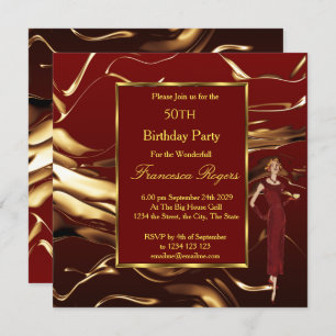 Popular 50th Birthday Party Gold Burgundy Invitation