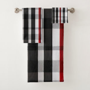 Popular Abstract Red Black Plaid Collection Bath Towel Set