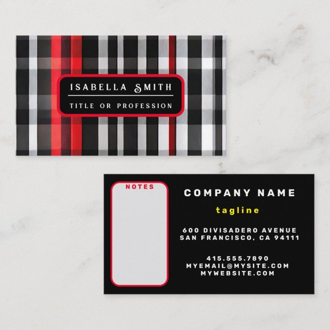 Popular Abstract Red Black Plaid Collection Business Card (Front/Back)