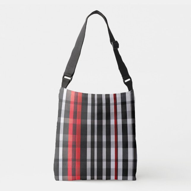 Popular Abstract Red Black Plaid Collection Crossbody Bag (Front)