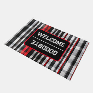 Popular Abstract Red Black Plaid Collection Doormat