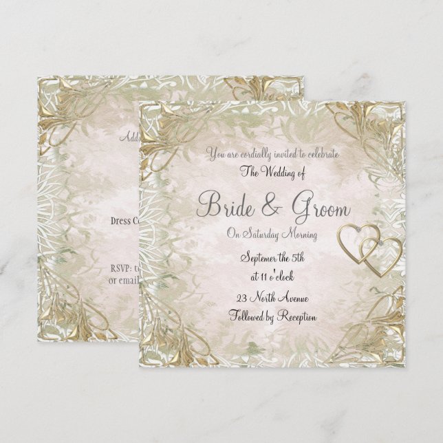 Popular and Elegant  old Gold  Wedding Invitation (Front/Back)