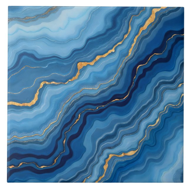 Popular Azure Blue Gold Marble Collection Tile (Front)