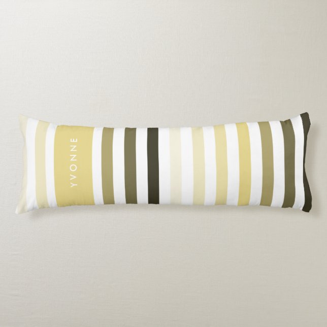 Popular Big Stripes With Name in Custard Yellow Body Cushion (Front)