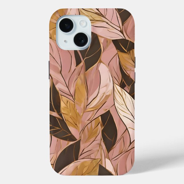 Popular Blush Pink Gold Boho Leaves Collection Case-Mate iPhone Case (Back)