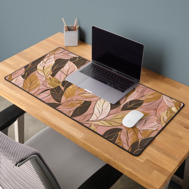 Popular Blush Pink Gold Boho Leaves Collection Desk Mat (Office 2)