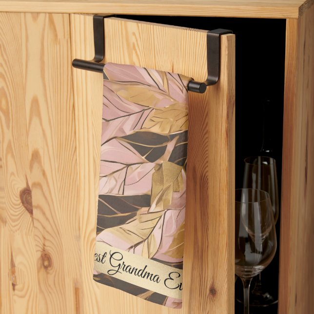 Popular Blush Pink Gold Boho Leaves Collection Tea Towel (Thirds Fold)