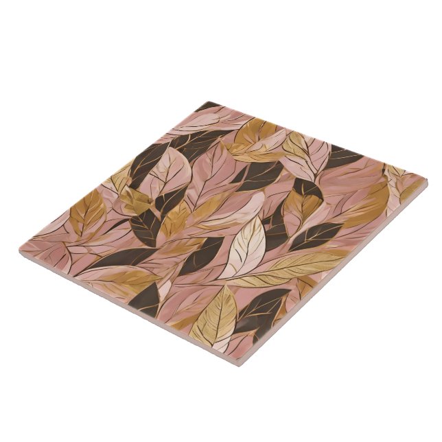 Popular Blush Pink Gold Boho Leaves Collection Tile (Side)