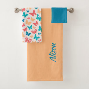 Popular Butterfly pattern beige pink turquoise Bath Towel Set