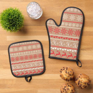 Popular Christmas Pattern Oven Mitt & Pot Holder Set