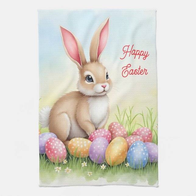 Popular Cute Easter Bunny And Eggs Collection Tea Towel (Vertical)
