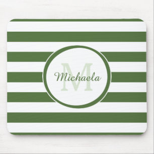 Popular Deep Green Monogram With Large Stripes Mouse Mat
