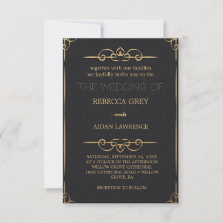 Popular Elegant Black Gold Faux Foil Script Weddin Invitation