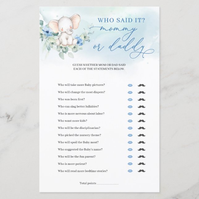 Popular elephant dusty blue floral Mummy or Daddy  (Front)