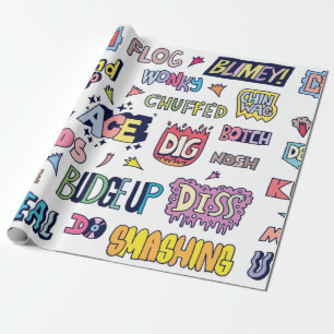Popular English Language Slang Words Doodle Letter Wrapping Paper