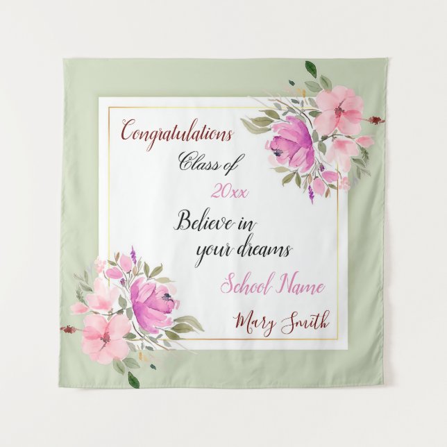 Popular Floral Customise Pink Purple Tapestry (Front)