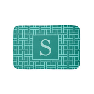 Popular Geometric Pattern Monogram Teal Bath Mat