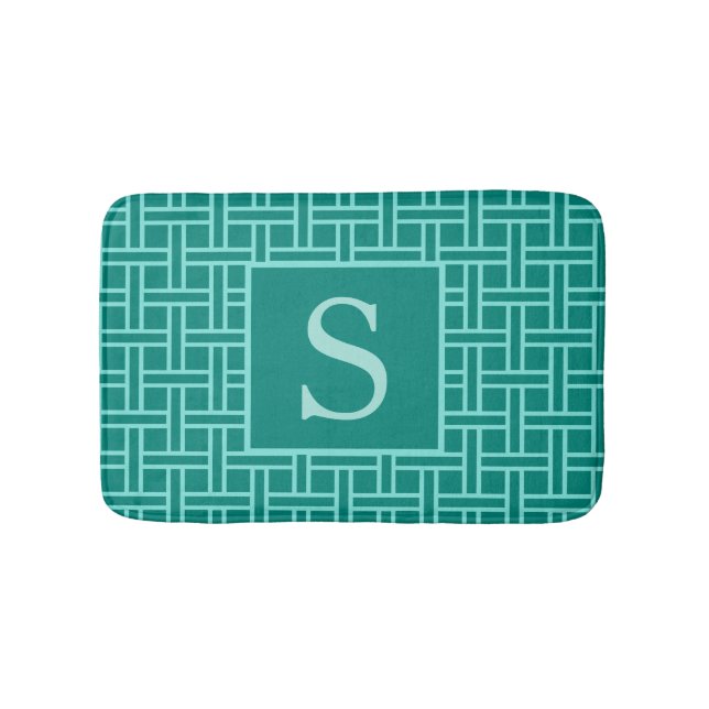 Popular Geometric Pattern Monogram Teal Bath Mat (Front)