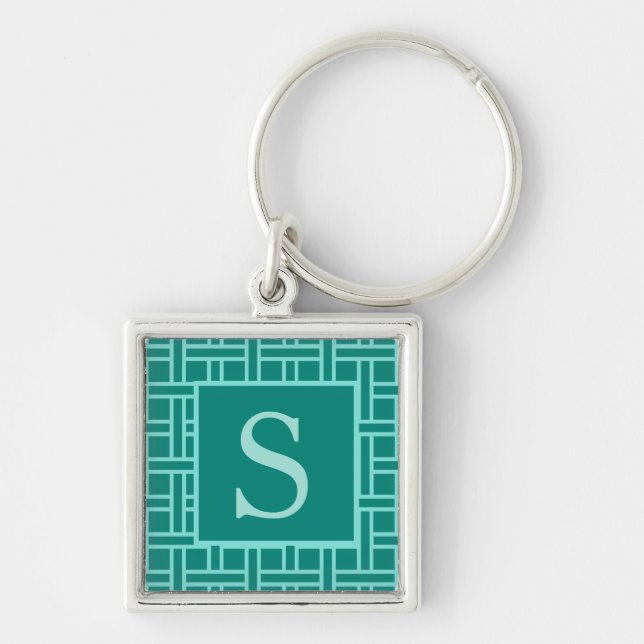 Popular Geometric Pattern Monogram Teal Key Ring (Front)