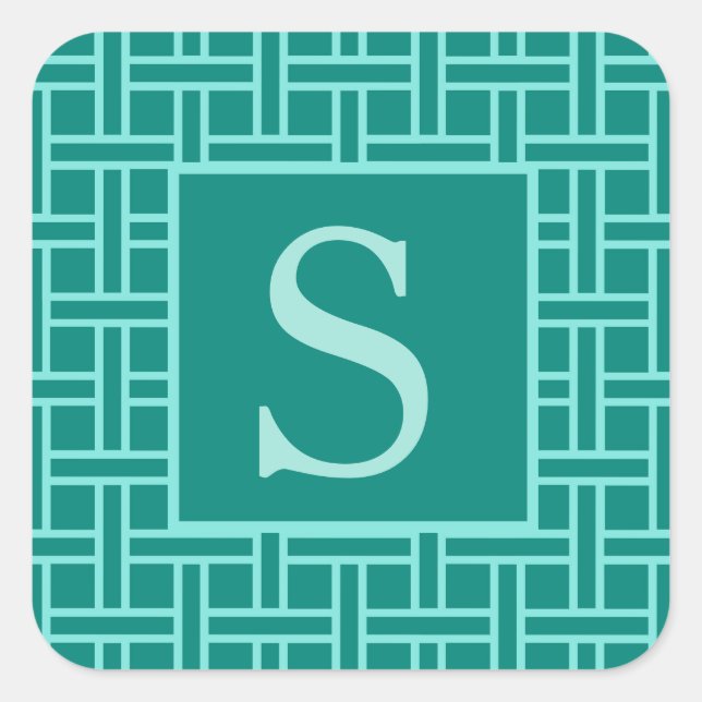 Popular Geometric Pattern Monogram Teal Square Sticker (Front)