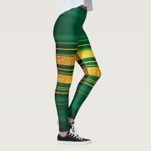 Popular Green Gold Luxury Linen Texture Collection Leggings