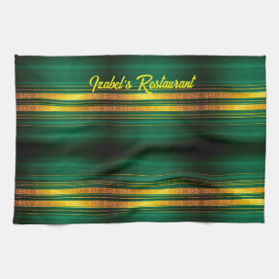 Popular Green Gold Luxury Linen Texture Collection Tea Towel