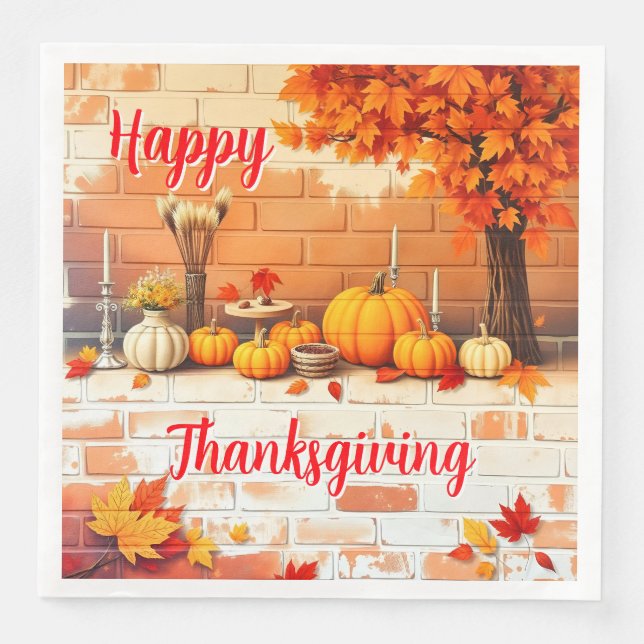 Popular Happy Thanksgiving Beautiful Fall Napkin (Front)