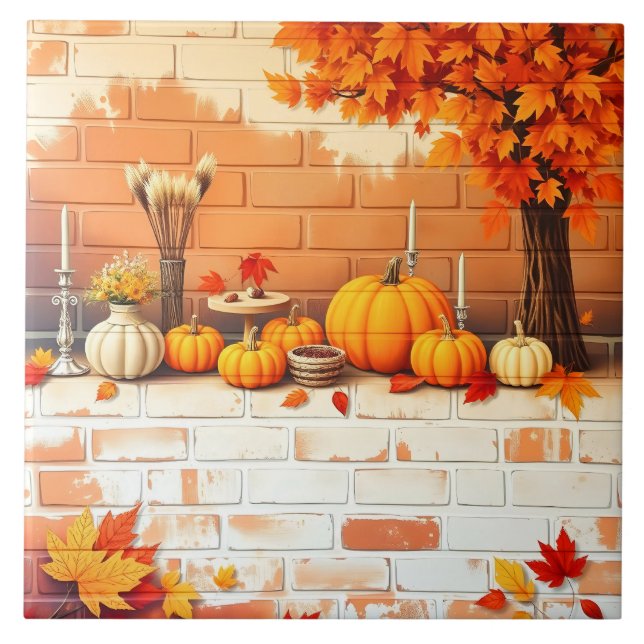 Popular Happy Thanksgiving Beautiful Fall Tile (Front)