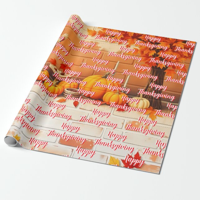 Popular Happy Thanksgiving Beautiful Fall Wrapping Paper (Unrolled)