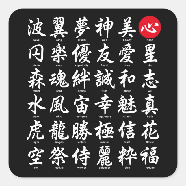 Popular Japanese Kanji Square Sticker (Front)