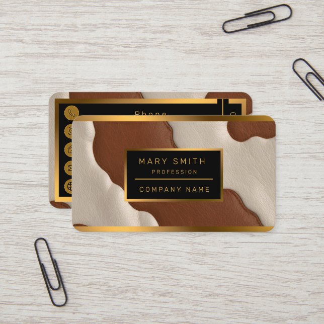 Popular Luxury Elegant Faux Cow Leather Collection Business Card (Front/Back In Situ)