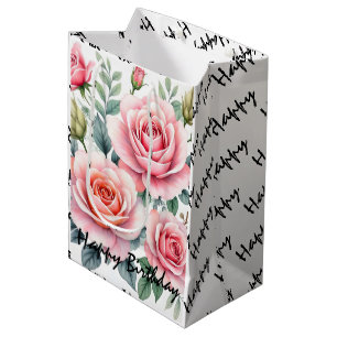 Popular Luxury Pink Roses Beautiful Collection Medium Gift Bag