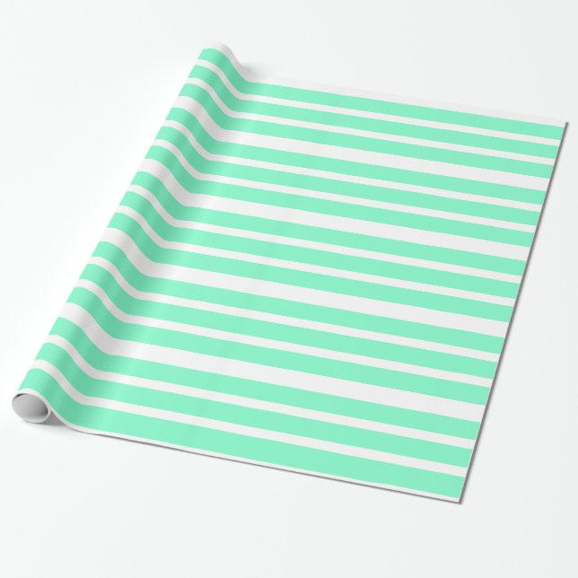 Popular Mint Green Stripe Wrapping Paper (Unrolled)