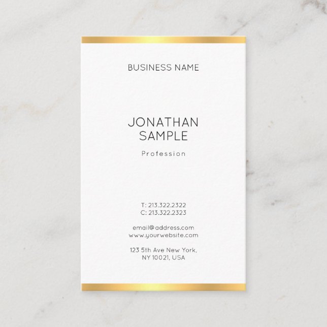 Popular Modern Gold White Minimalist Professional Business Card (Front)