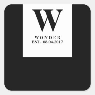 Popular Monogram black minimalist Wedding Square Sticker